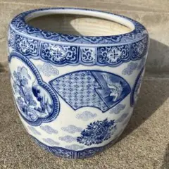 火鉢 アンティーク 水山画