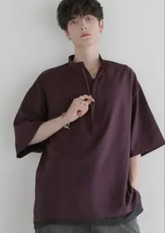 【LILL防シワ】ルーズシルエットハーフジップシャツ