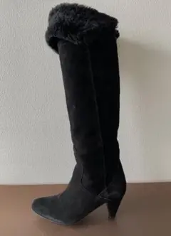 【銀座カネマツ】 スエード ニーハイロングブーツ 黒