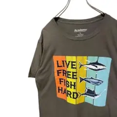 LIVE FREE FISH HARD academy 半袖Tシャツ　グレー