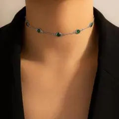 グリーンラインストーン・チョーカーネックレス・36cm