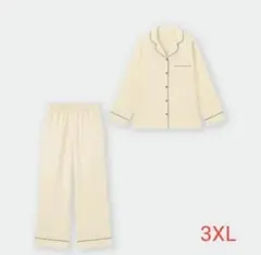 【GU】サテンパジャマ（長袖ロングパンツ）※ナチュラル※ 無地※3XLサイズ