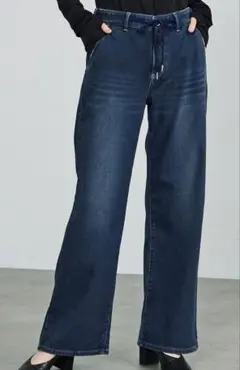 EDWIN LADIES ジャージーズ イージーワイドデ ニムパンツ 濃色ブルー