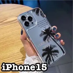 ★数量限定★ヤシの木　iPhone15　ユニセックス　クリア　ブラック　ケース
