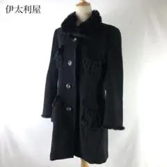 伊太利屋 カシミヤ混 ラビットファー コート 黒