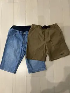 デニムハーフパンツ160 カーキハーフパンツ150 2枚セット