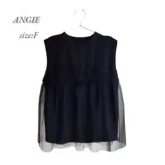 [美品] ANGIE ペプラム カットソー チュール ブラック ノースリーブ 夏
