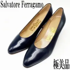 【極美品】Salvatore Ferragamo パンプス 5.5C ネイビー