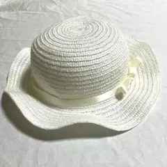 ホワイト ストローハット リボン付き50cm COMME CA DU MODE