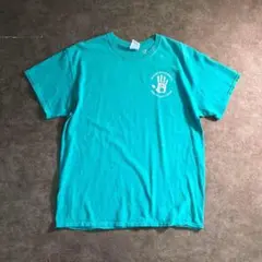 【GILDAN】両面プリントTシャツ　インポート　緑　古着 used SM55