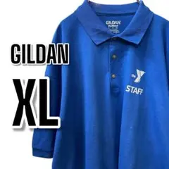 【637】GILDAN ギルダン スタッフロゴ入り XL 青ポロシャツビッグサイ