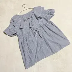 GRL グレイル ＊ 美品 ブラウス ストライプ柄 フリル リボン Vネック F