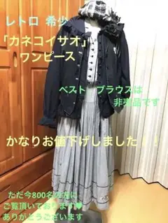レトロ希少カネコイサオ花籠刺繍入り円形ギャザーフレアワンピース