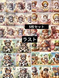 赤字処分　即購入のみ　5枚セット　猫柄　犬柄　パネル生地　36個　コットン生地