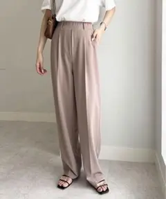 新品　カットジョーゼットセンタープレスハイウエストセミワイドスラックスパンツ