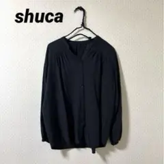 shuca シュカ　長袖シャツ　Vネック　オフィスカジュアルS-M 黒