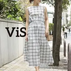 ビス Vis コットンボイルノースリーブワンピース ホワイト チェック柄