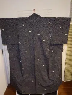 美品　洗える着物　小紋　袷　扇柄　小さめsize