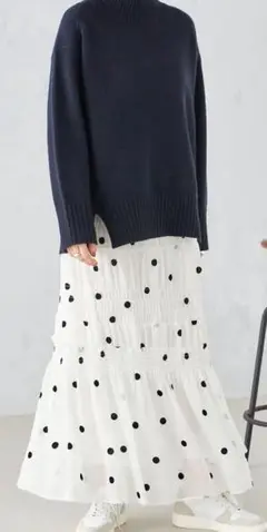 【美品】ships シップス　ドットスカート　オフホワイト　F