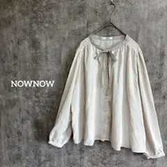 [ナウナウ]NOWNOW リボンブラウス 長袖 パールボタン 大きいサイズ4L
