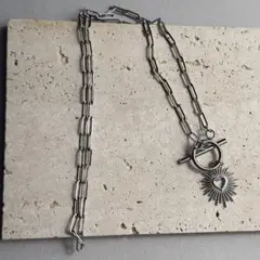 No.1415 オールステンレス　シルバー　ハート　ネックレス　マンテル