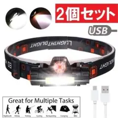 【2個セット】USB充電・90°回転☆LEDヘッドライト ジョギング、夜釣、登山