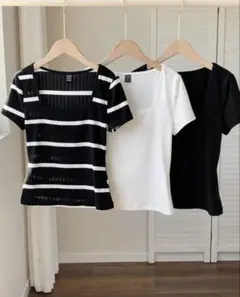 半袖Tシャツ 3枚セット ブラック ホワイト ストライプ