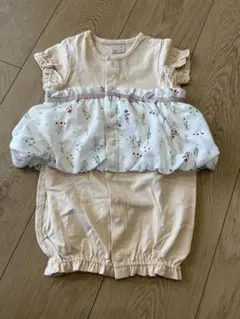 美品 プティマイン 2wayオール 半袖 花柄