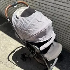グレー 折りたたみ式ベビーカー 日よけ付き