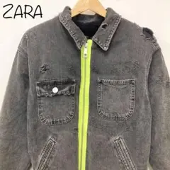 【ZARA】ボアデニムジャケット　ダメージ加工　ブラック　M