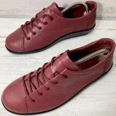 美品 エコー ECCO ワインレッド レザー スニーカー 24