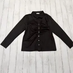 美品 SPONIC 長袖シャツ L 黒 ブラウス フロントボタン 日本製