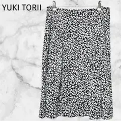 ＊YUKI TORII＊【XL】フレアースカート てろてろ 総柄　裏地あり通勤
