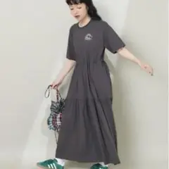 フリークスストア　グレー 半袖 マキシワンピース ウエスト調整可能