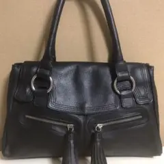 美品 本革 Carlos Falchi 牛革 タッセル ハンドバッグ レディース