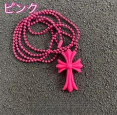 シリコンネックレス　クロス　十字架　ラバー　ユニセックス　濃ピンク