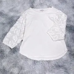 GLOBAL WORK【M】7分袖Tシャツ　ホワイト　袖レース　レディース