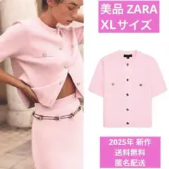美品　ZARA　ショートスリーブ　ニット　カーディガン ピンク　XL