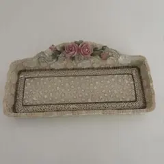 花柄トレイ クリーム色 ピンク　アンティーク雑貨