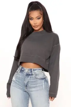 FASHION NOVA クロップド トップス スウェット チャコールグレー S