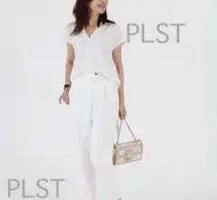 プラステ PLST ドライギャバ Vネック タック ブラウス フレンチスリーブ