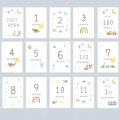 マンスリーカード　月齢カード　はがきサイズ　L判可能　Babyboy☽:゜