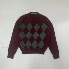 TOMMY HILFIGER ニット セーター S アーガイル柄 ワインレッド