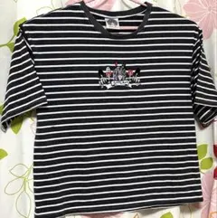 SCOLAR 刺繍入りストライプTシャツ M スカラー