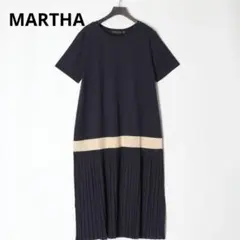 【新品】MARTH ネイビーxベージュ プリーツドッキングワンピース