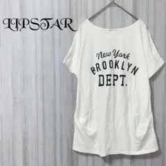 【リップスター】 Tシャツ 半袖 白 ロゴ ゆったり タック シンプル