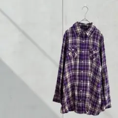 3701【SPIGA】チェックシャツ　長袖　秋冬　紫　平成ギャル　スナップボタン