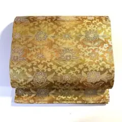 2m1731 名古屋帯 絹 八寸 名古屋帯 金色 銀色 花柄 和装 着物