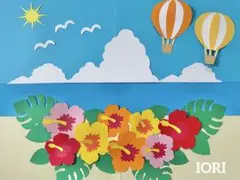 【壁面飾り】 夏 ７月 ８月 夏の海 ハイビスカス モンステラ 南国 景色 匿名