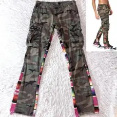 【美品】mnmlミニマル　カモフラ柄リメイクパンツ　ブーツカット　w32